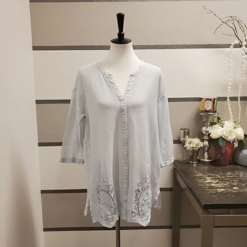 Meadow Rue Blue Lace Button Up Cardigan. Size S.